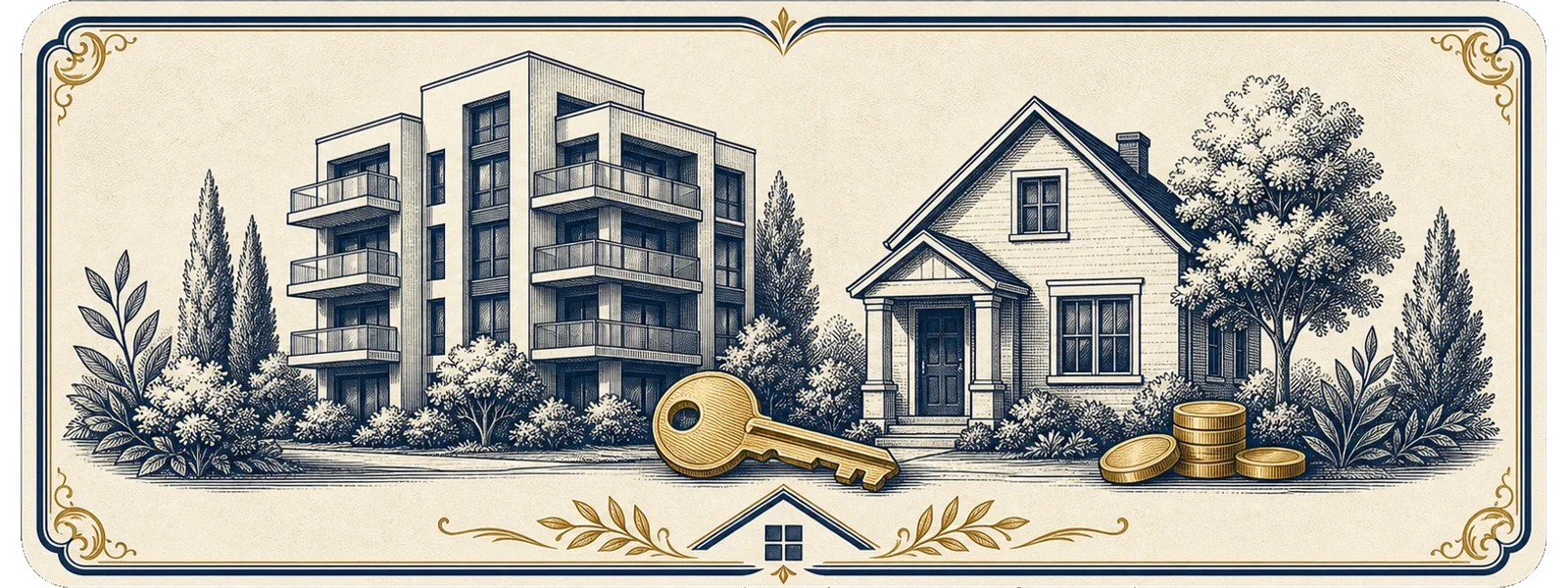 Bloc de apartamente, cheie, contract ?i hart? de cartier pentru cump?rarea unui apartament