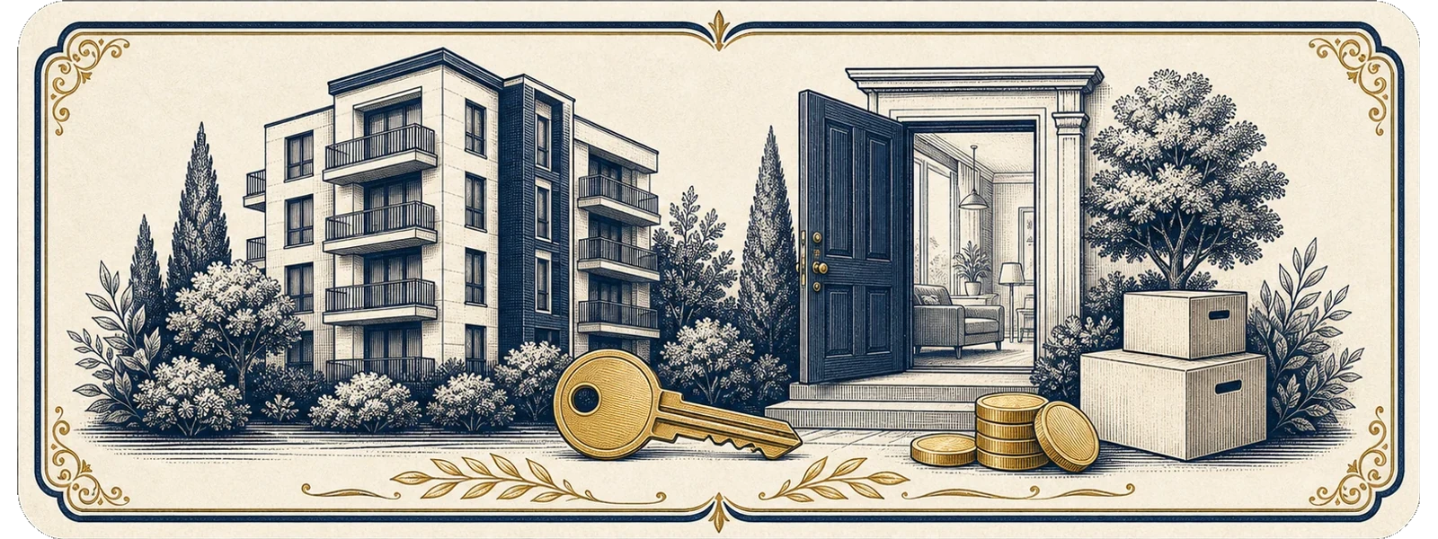 Apartament preg?tit pentru v?nzare, anun? gol, cheie ?i semn de confirmare
